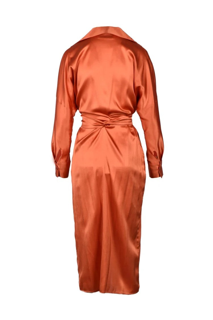 Wild Cashmere Silk Chemise Dress - Cognac