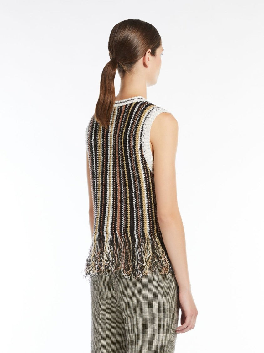 Max Mara Fringe Hem Linen Crochet Top