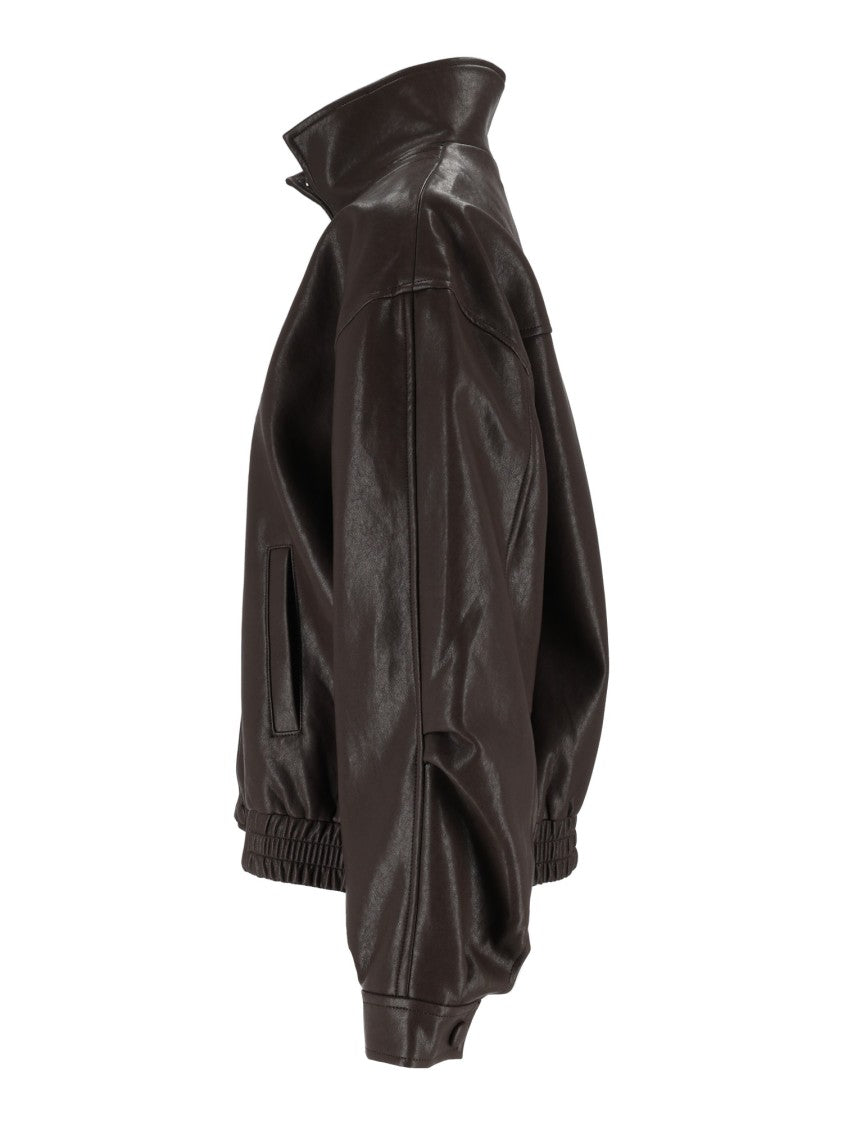 Eleh Dark Brown Glossy High Collar Cropped Jacket