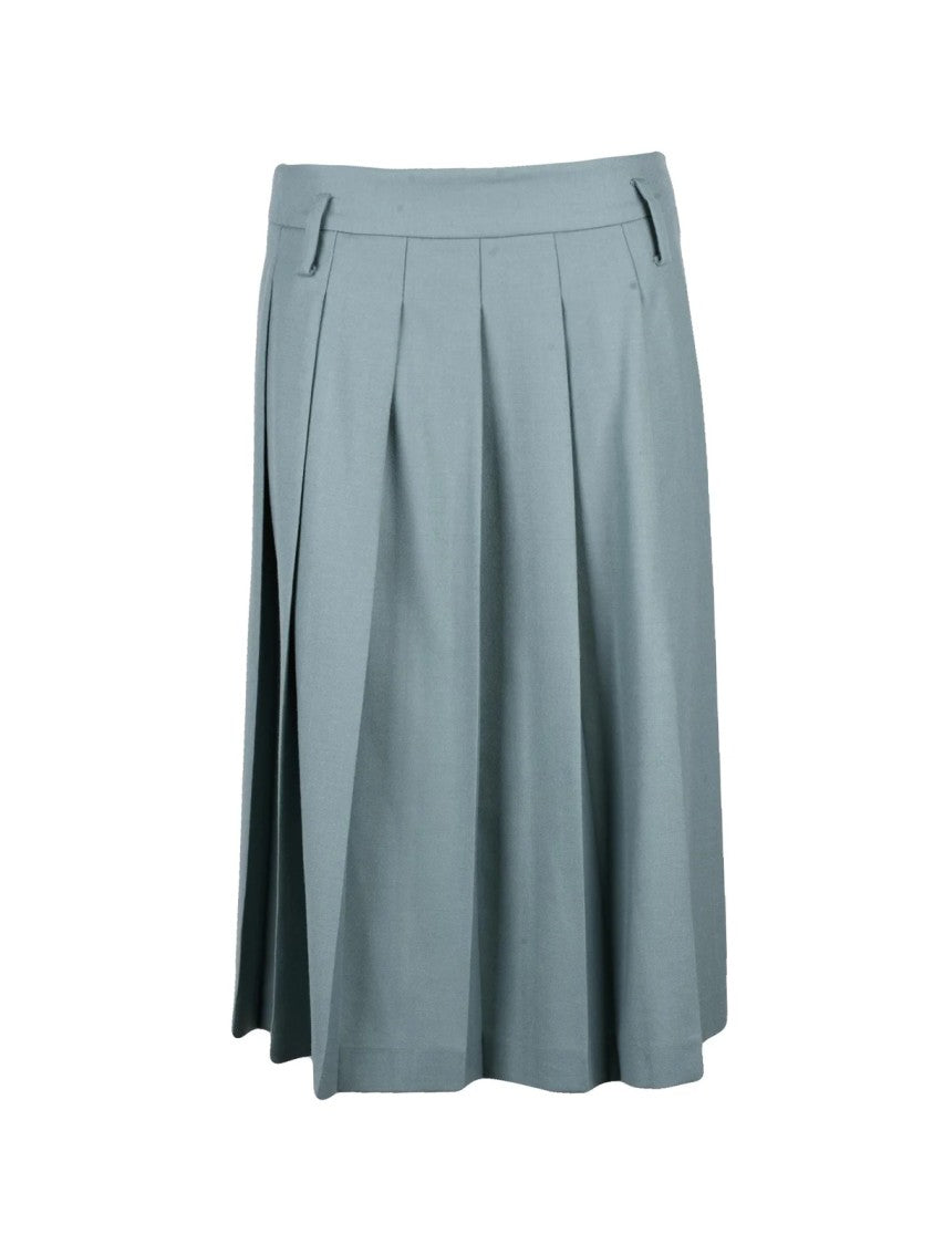 Semi Couture Sage Green Stretch Virgin Wool Pleated Midi Skirt