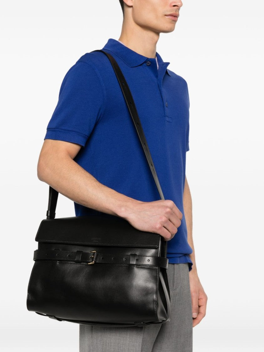 Moschino Black Rectangular Gold Buckle Silk Bag