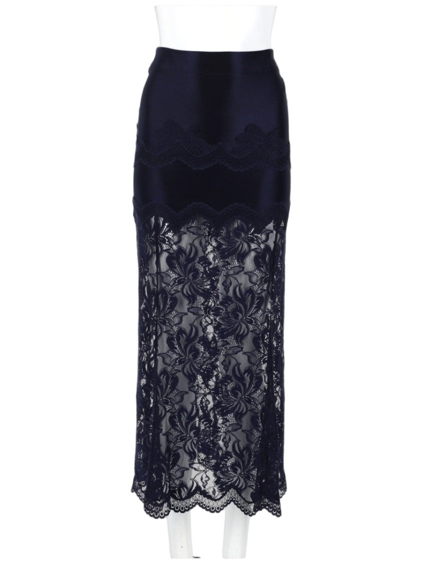 Rabanne Midi Skirt With Floral Lace Lower Section And Fitted Silhouette
