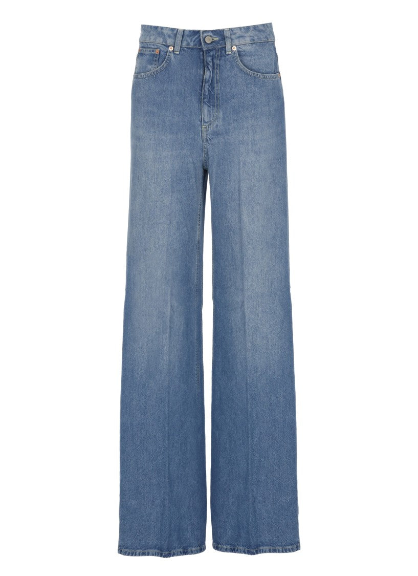 Dondup Blue Beatrix Leather Tab Denim Jeans