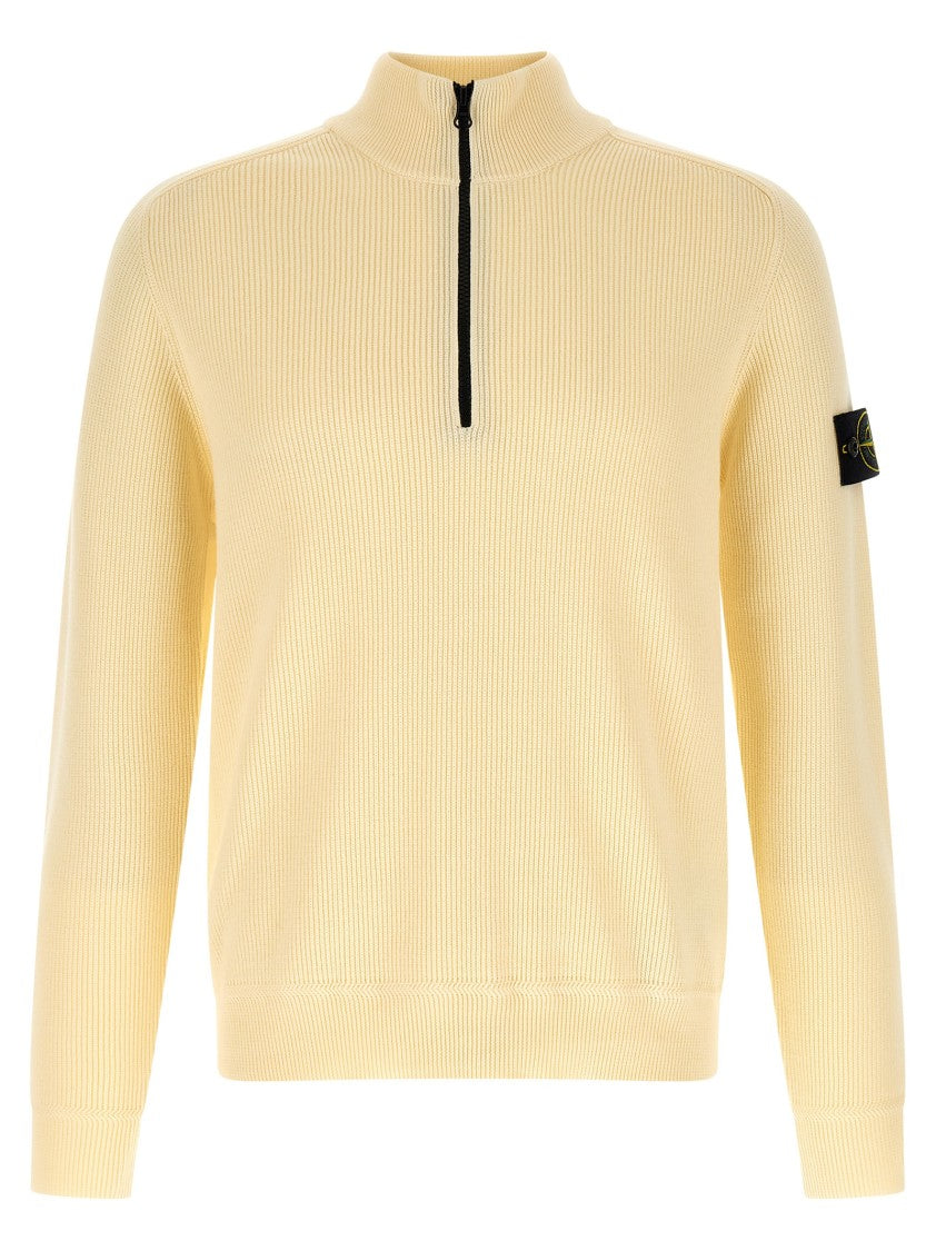 Stone Island Ribbed Cotton Sweater With Half Zip