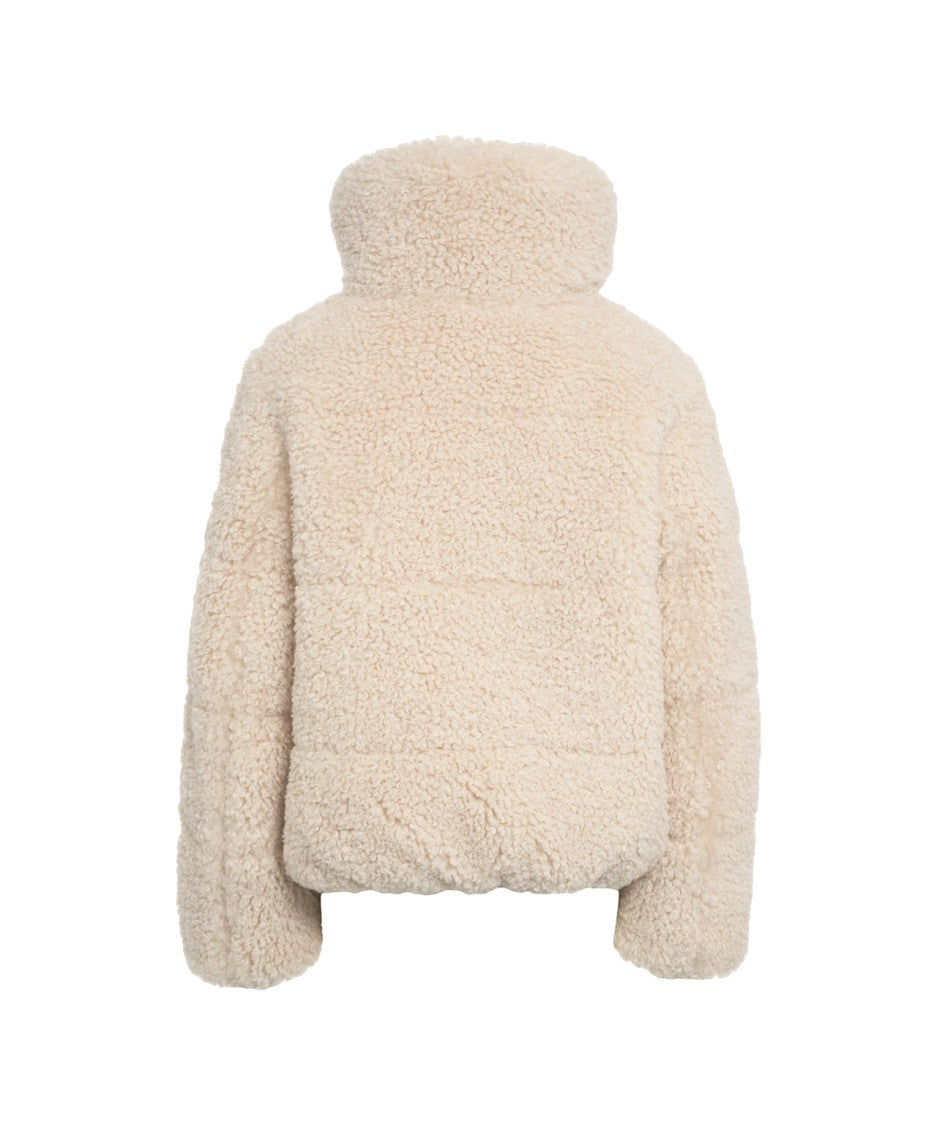 Save The Duck Cropped Faux Fur Jacket With High Collar And Full Zip Closure