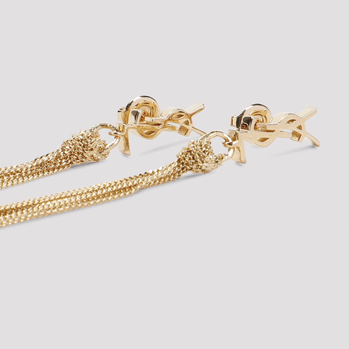 Saint Laurent Gold Brass Pompons Chains Earrings