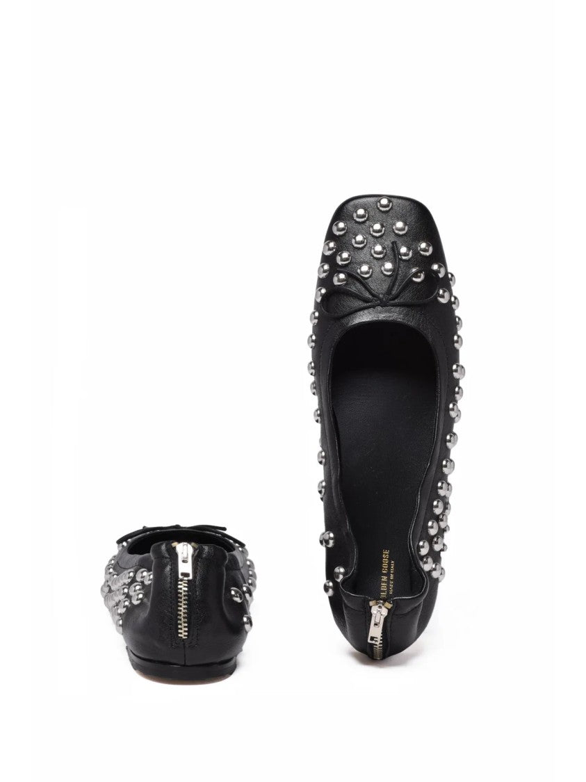 Golden Goose Black Leather Studded Flats