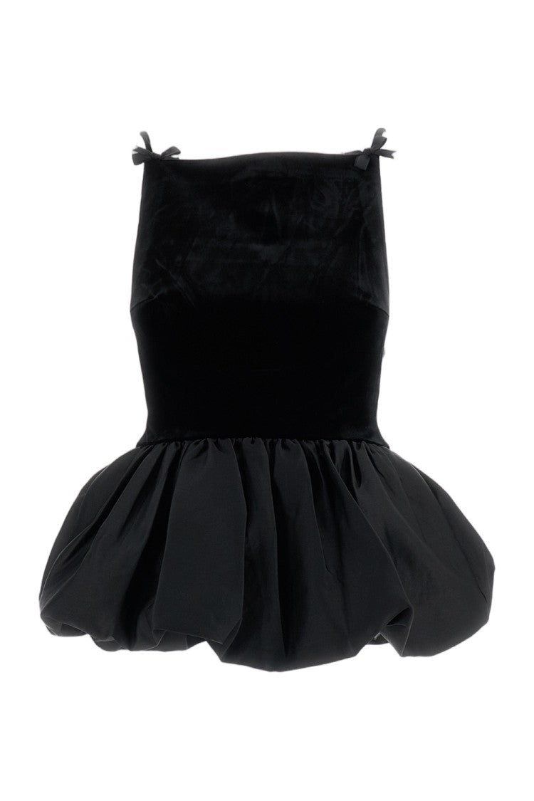 Self-Portrait Black Velvet Bow Strap Peplum Tank Top