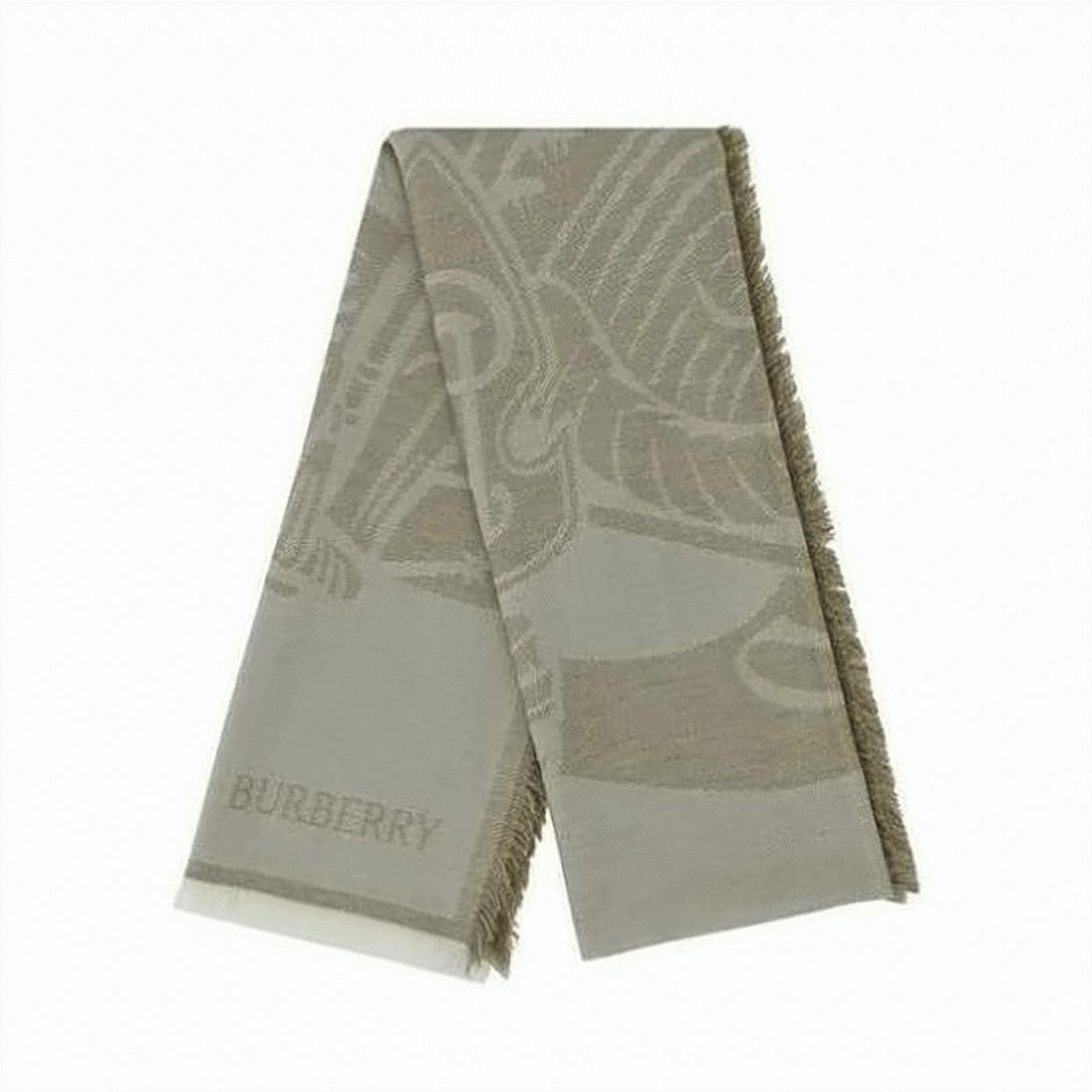 Burberry Fringed Cashmere Blend Scarf With Subtle Pattern