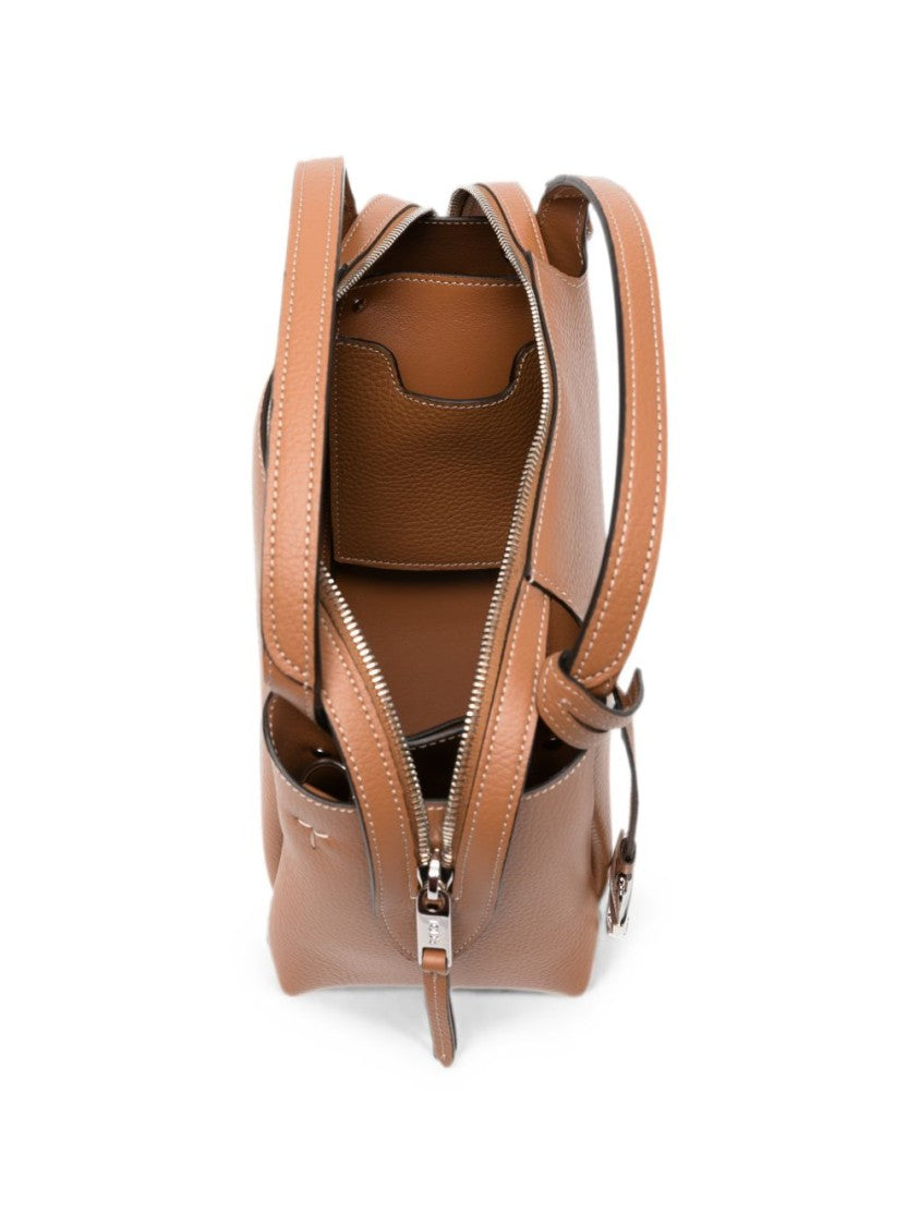 Tod's Chestnut Waterproof Textured Calfskin Handbag