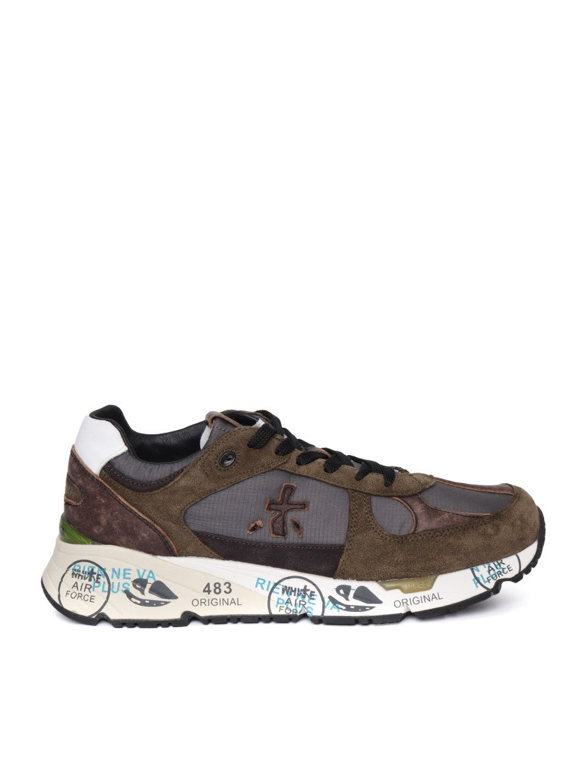 Premiata Sporty Calf Leather And Nylon Sneakers With Unique Printed Sole