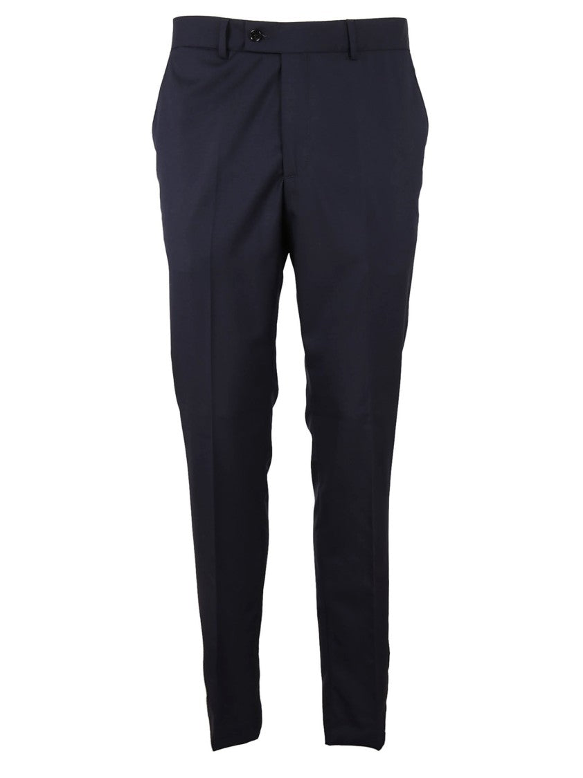 Massimo Piombo Classic Tailored Blue Trousers With Structured Finish