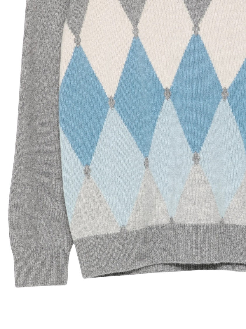 Ballantyne Argyle Pattern Pullover In Shades Of Blue And Grey