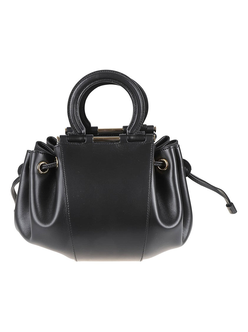 Ferragamo Structured Calf Leather Handbag With Ruched Design