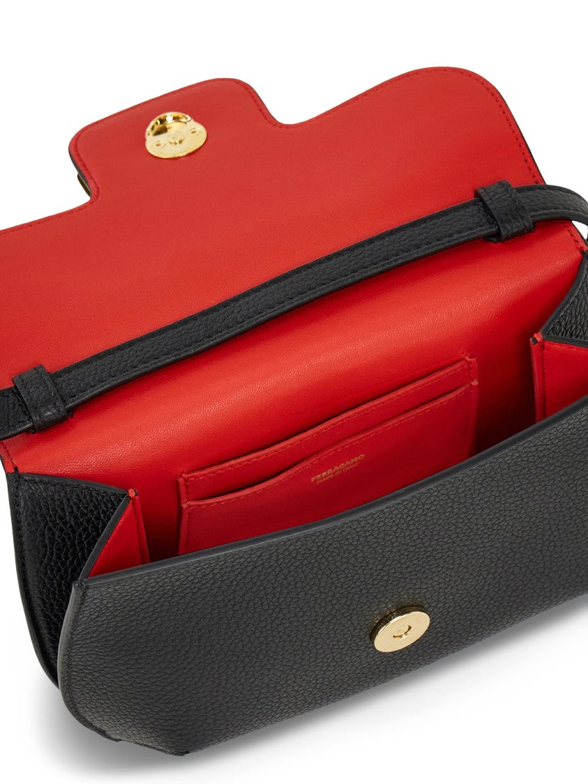 Ferragamo Structured Pebbled Leather Shoulder Bag With Gold-Tone Clasp