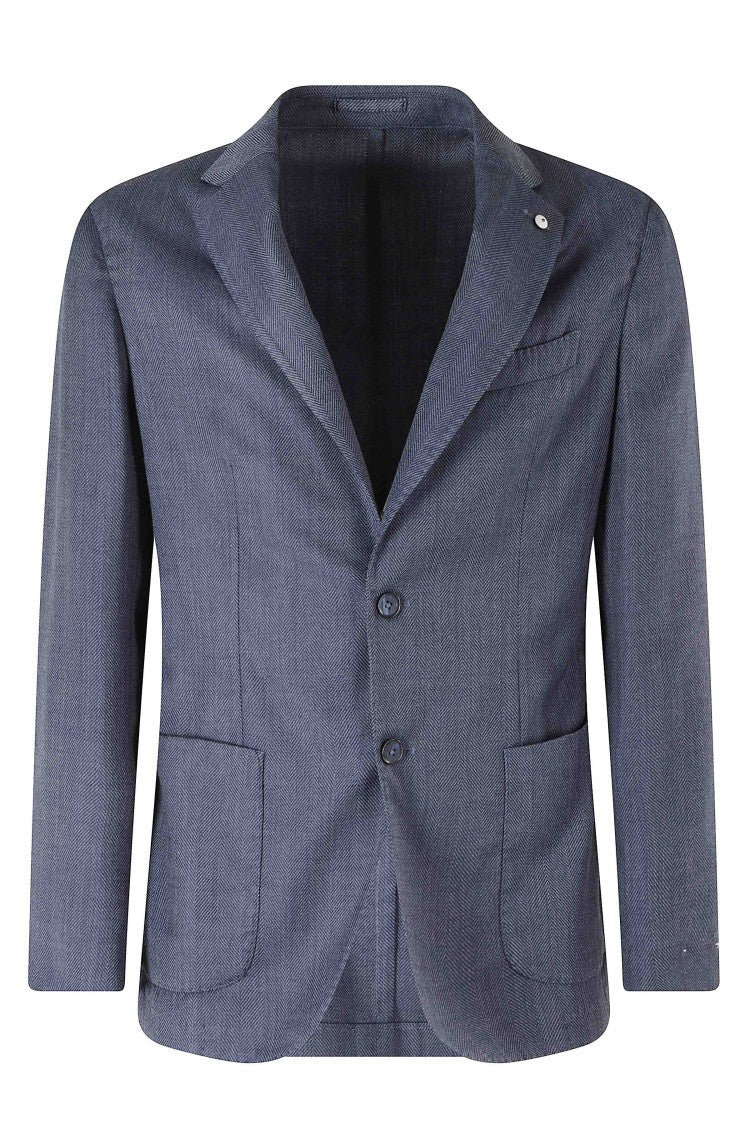 L.B.M. Blue Spinato Wool-Blend Single-Breasted Blazer