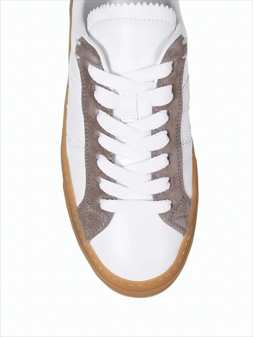 Moncler Low-Top Sneakers With Taupe Suede Overlays And Gum Rubber Sole