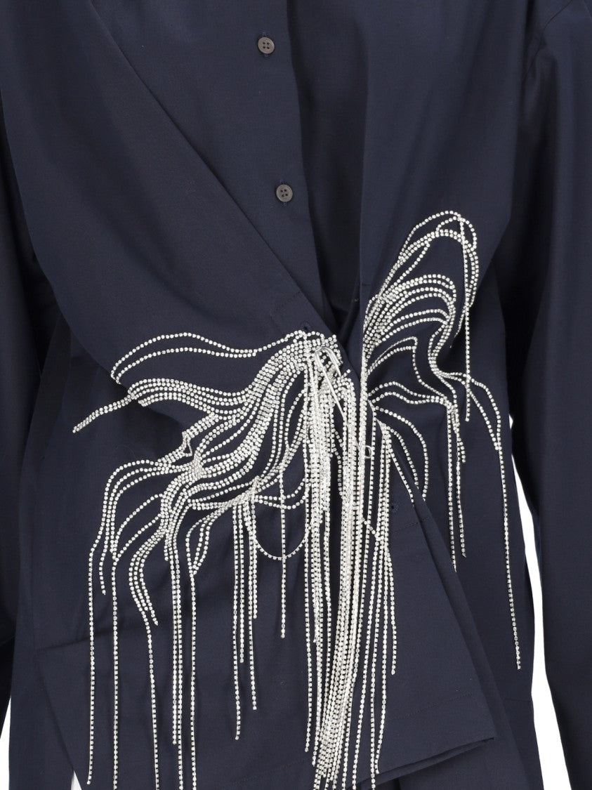Dries Van Noten Oversized Rhinestone Shirt In Blue