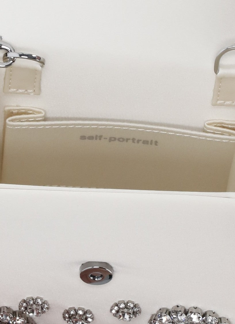 Self-Portrait Ivory Crystal Mini Bow Bag With Removable Chain Strap