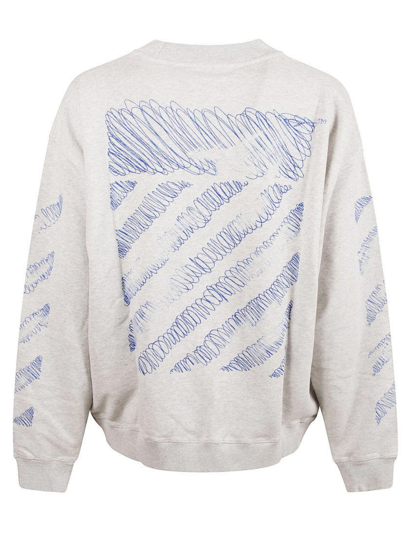 Off-White Grey Cotton Sweater With Embroidered Details And Artistic Motif