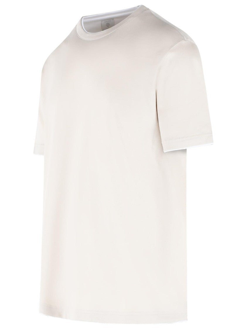Eleventy Double Layer Trim Cotton T-Shirt - Beige