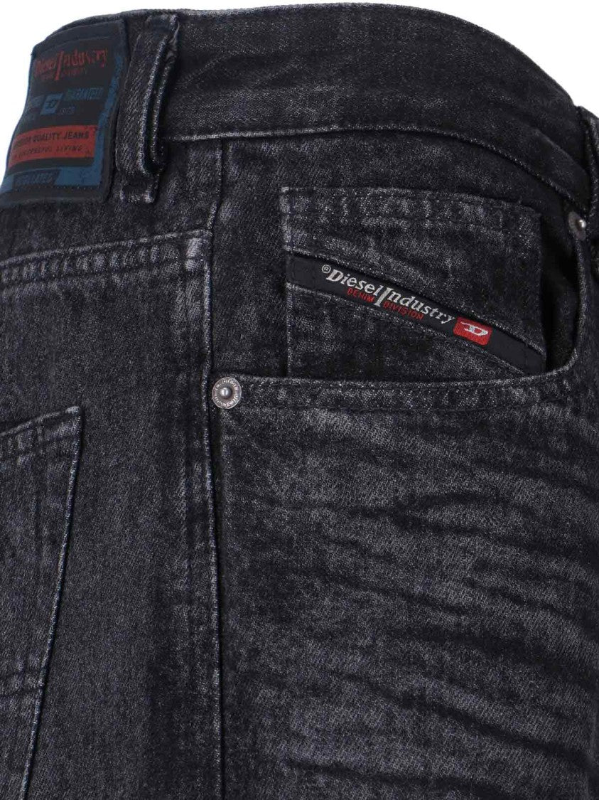 Diesel Wide-Leg Distressed Jeans With Multicolor Logo Accents