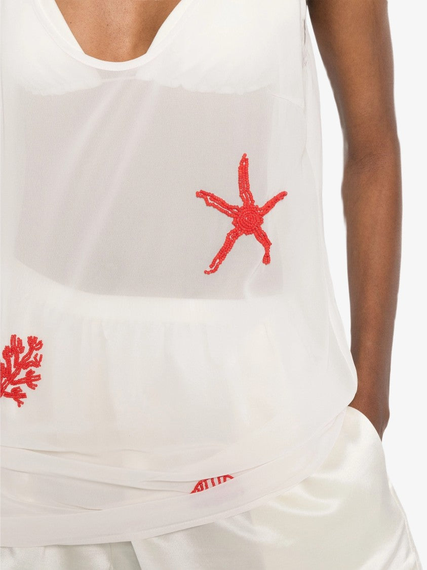 Mc2 Saint Barth White Scoop Neck Marine Motifs Top