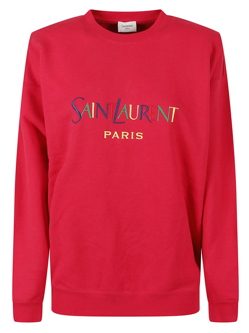 Saint Laurent Vibrant Red Sweater With Embroidered Logo And Ribbed Details