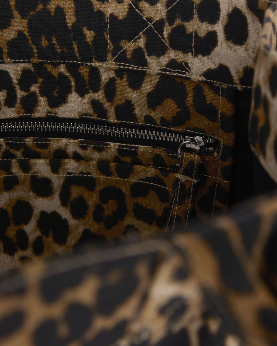 Ganni Bold Leopard Print Tote Bag With Embroidered Logo