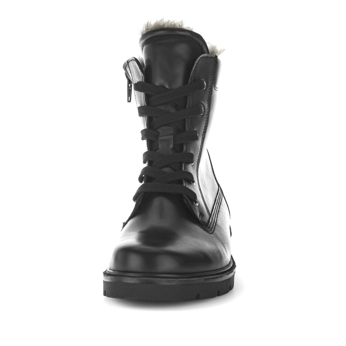 Gabor Black Lace-Up Side Zipper Leather Ankle Boots