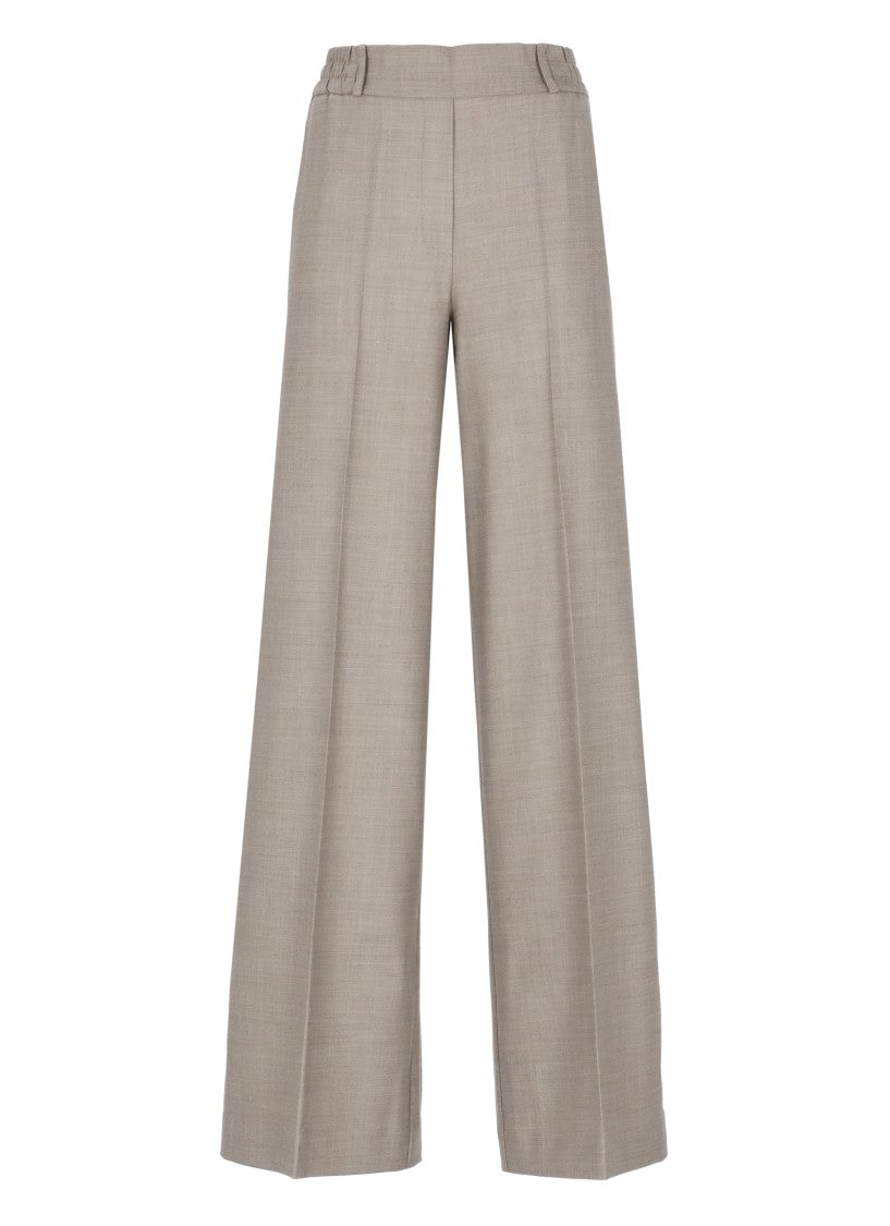 D. Exterior Beige Elastic Waist Tailored Wool Wide-Leg Pants