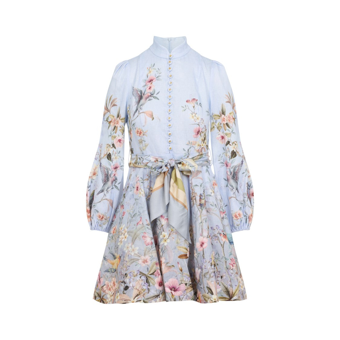 Zimmermann Light Blue Linen Dress With High Neckline