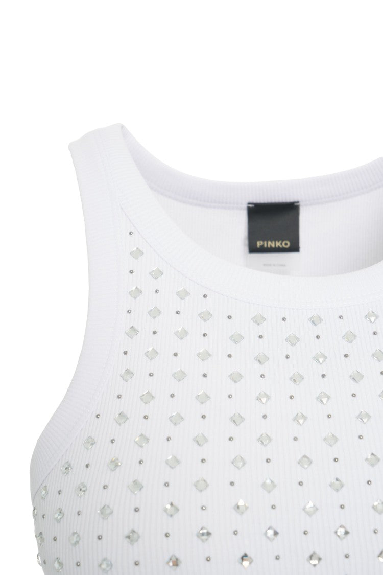 Pinko Rhinestone-Embellished Slim Fit Sleeveless Top