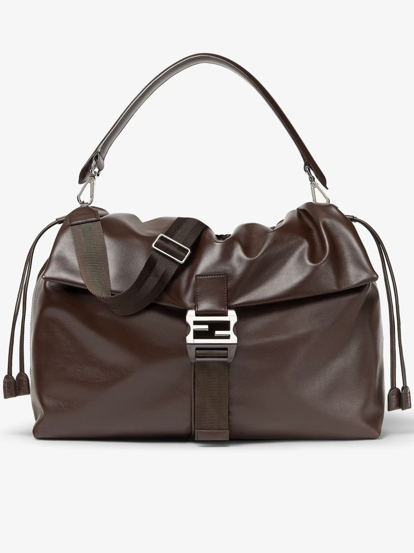 Fendi Mamma Baguette Ruched Brown Leather Bag