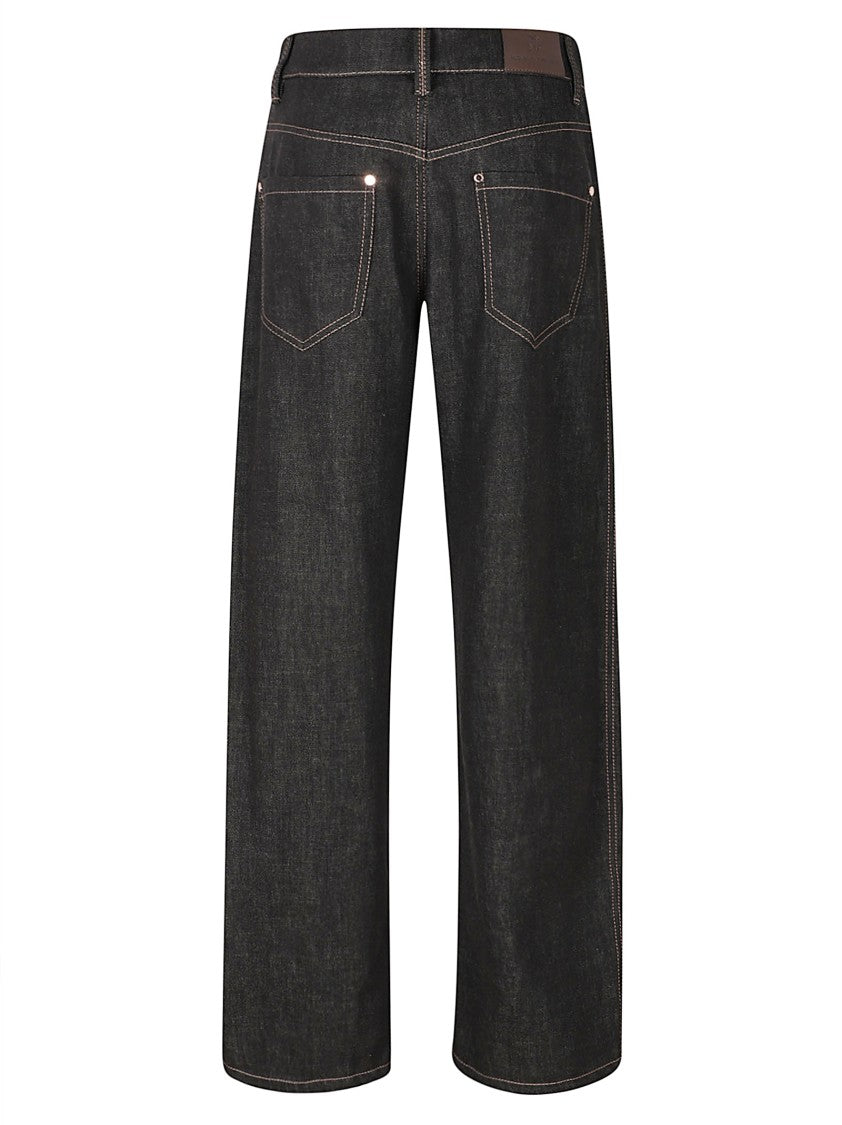 Brunello Cucinelli Wide-Leg Cropped Trousers With Five-Pocket Styling And Contrast Stitching