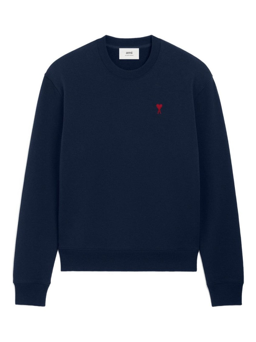 Ami Paris Navy Blue Monogram Embroidered Knit Sweater