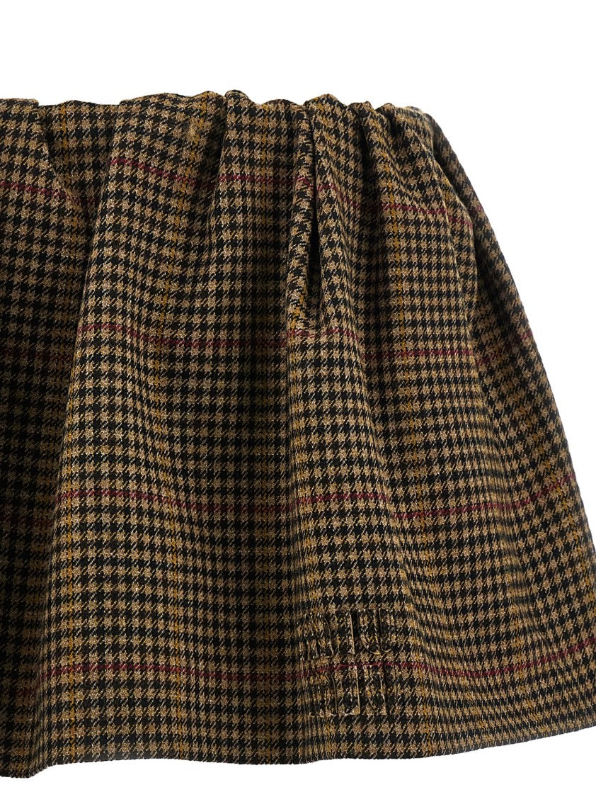 Miu Miu Houndstooth Wool Mini Skirt With Elastic Waistband