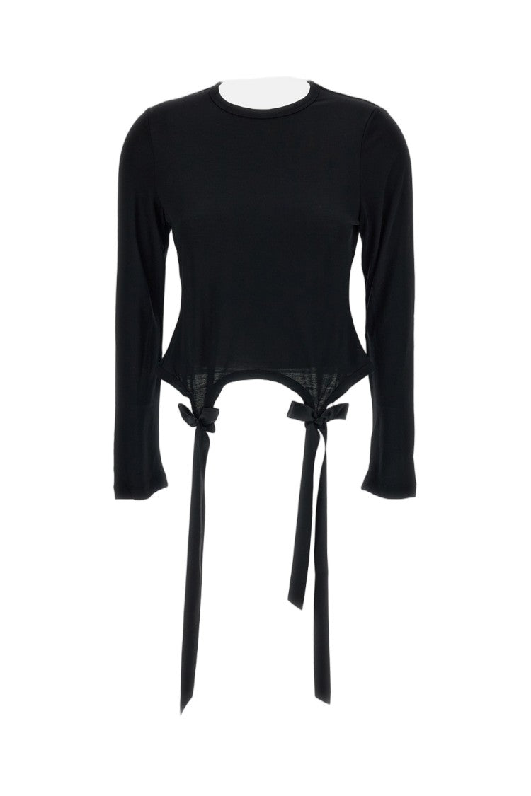 Simone Rocha Black Bow Tail Easy Cropped T-Shirt