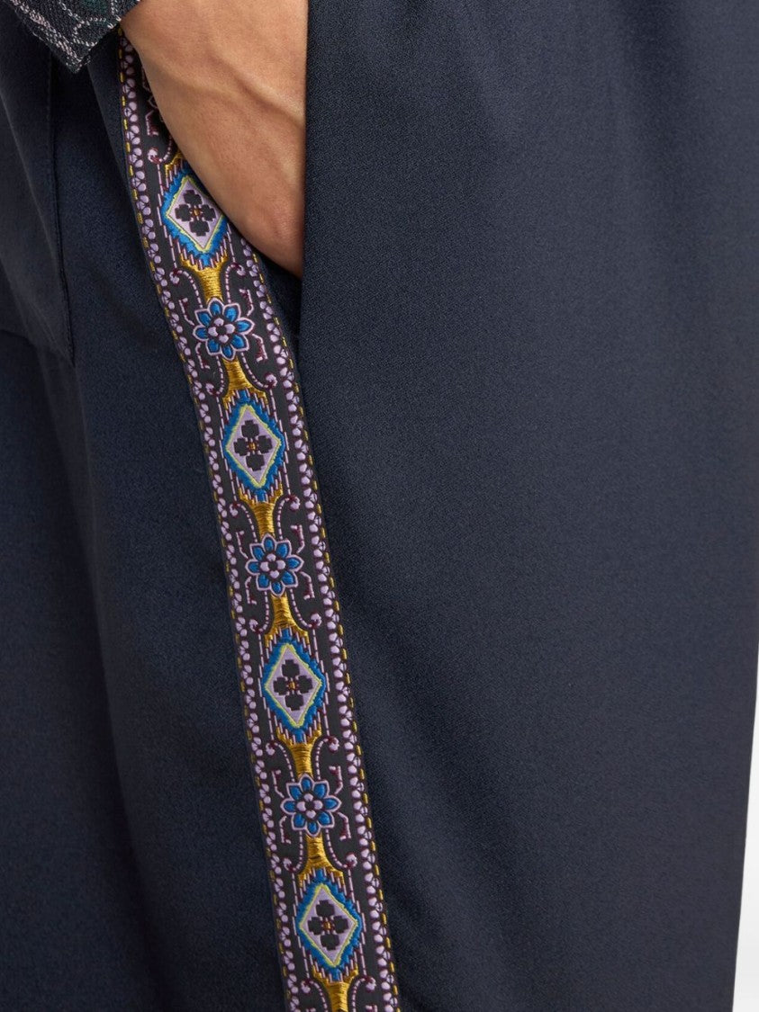 Etro Floral Print Drawstring Pants Midnight Blue