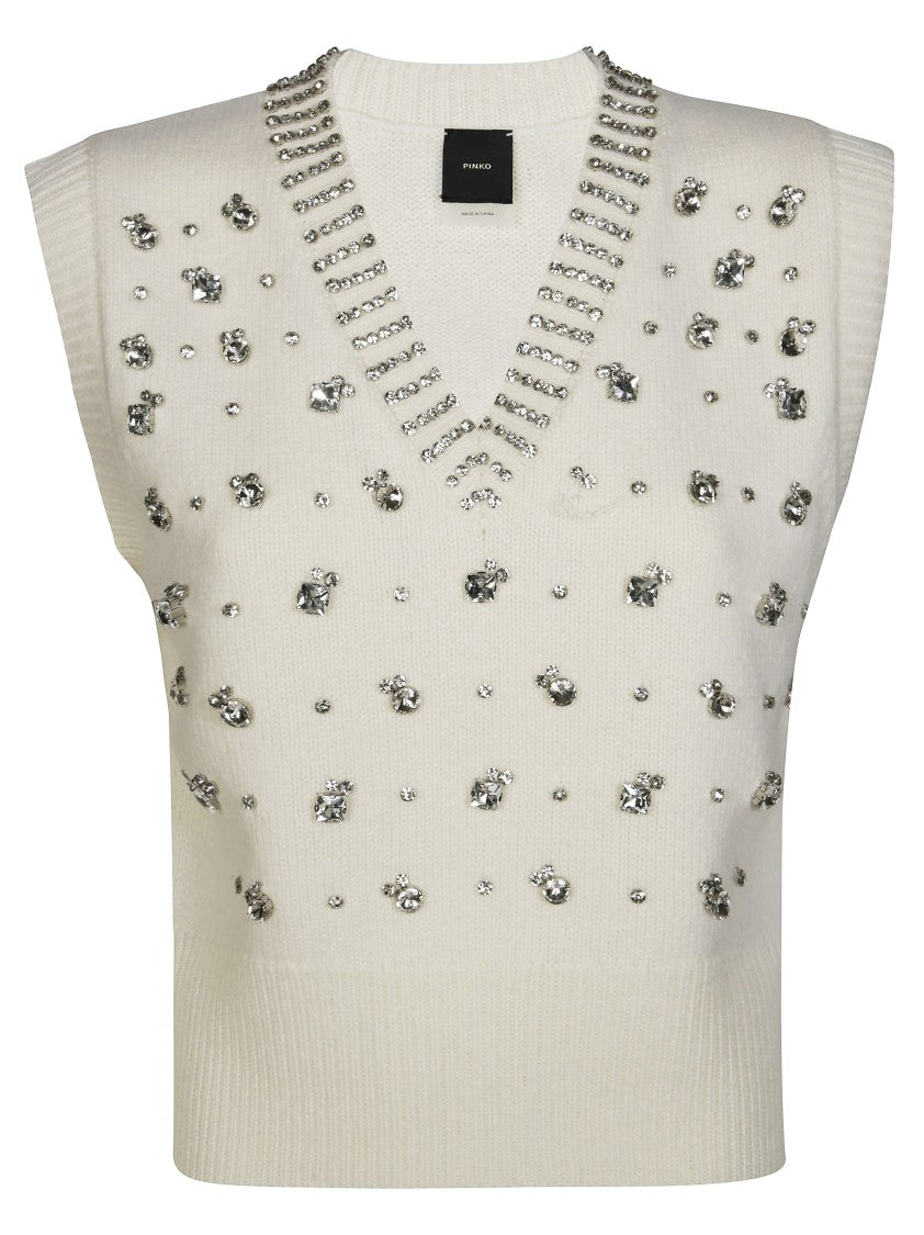 Pinko Ponziane Vest With Maxi Rhinestone Appliques