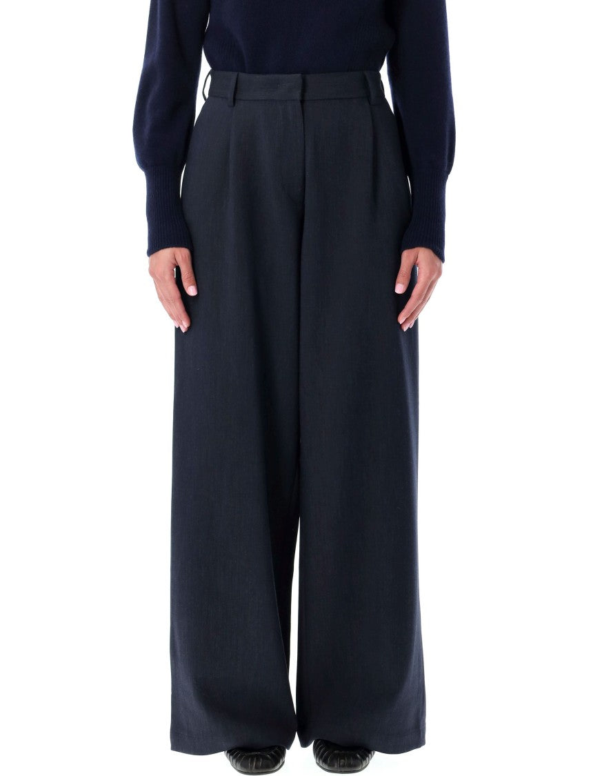 Sessùn Navy Wide-Leg Trousers In Marengo Flannel