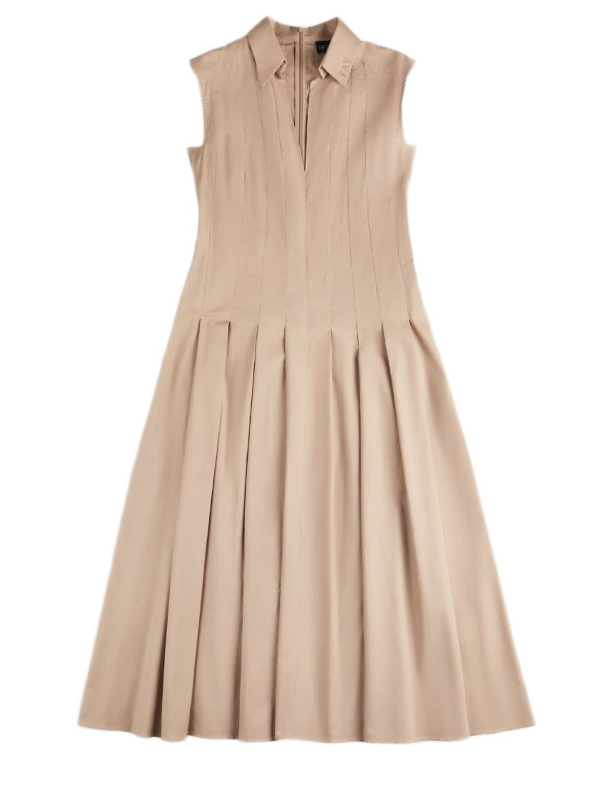 Fay Pleated Sleeveless Dress With V-Neckline And Logo Detail