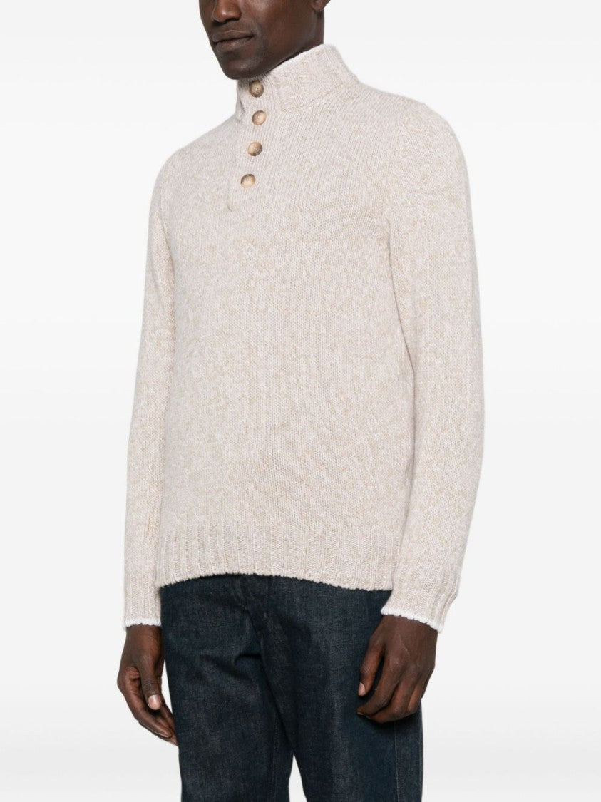 Vengera Beige Virgin Wool Sweater With High Collar