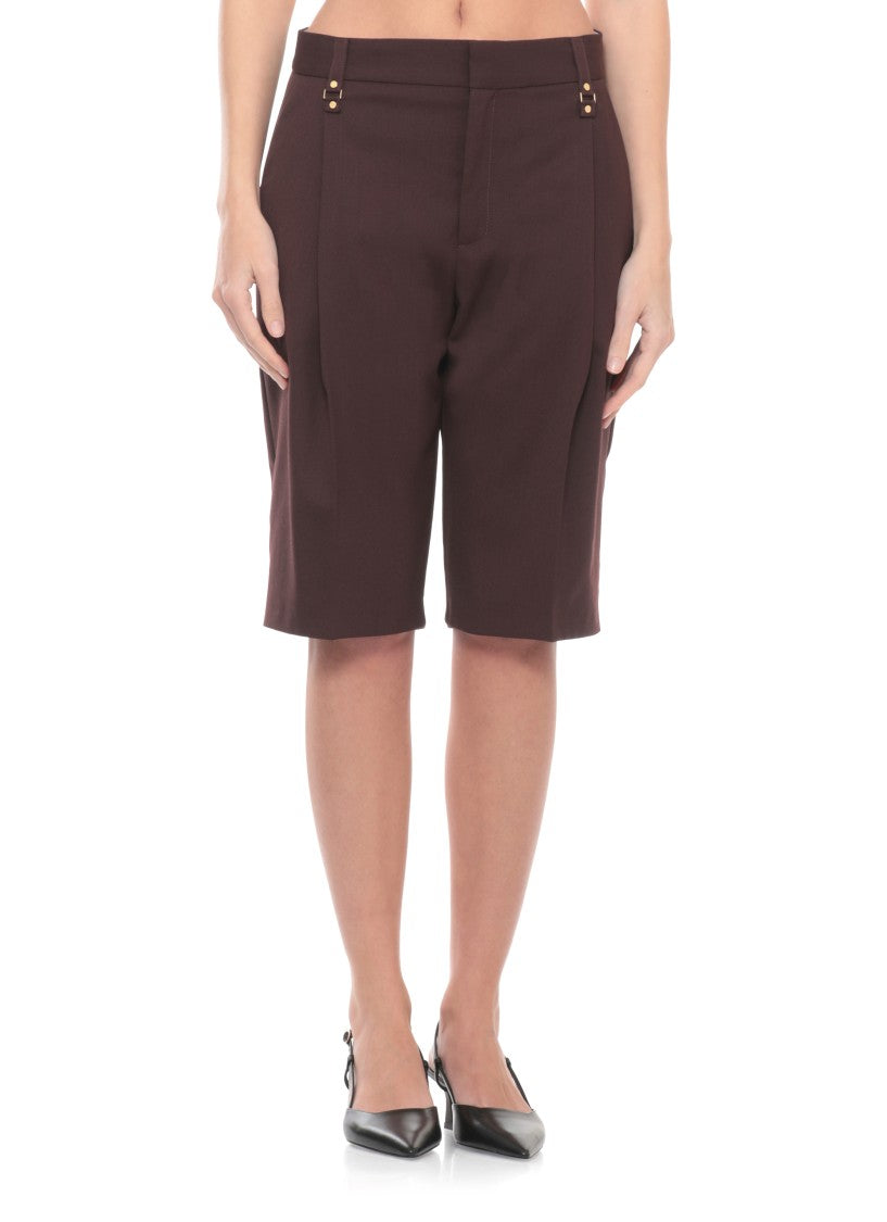 Elisabetta Franchi Brown Wool-Blend Drawstring Bermuda Shorts