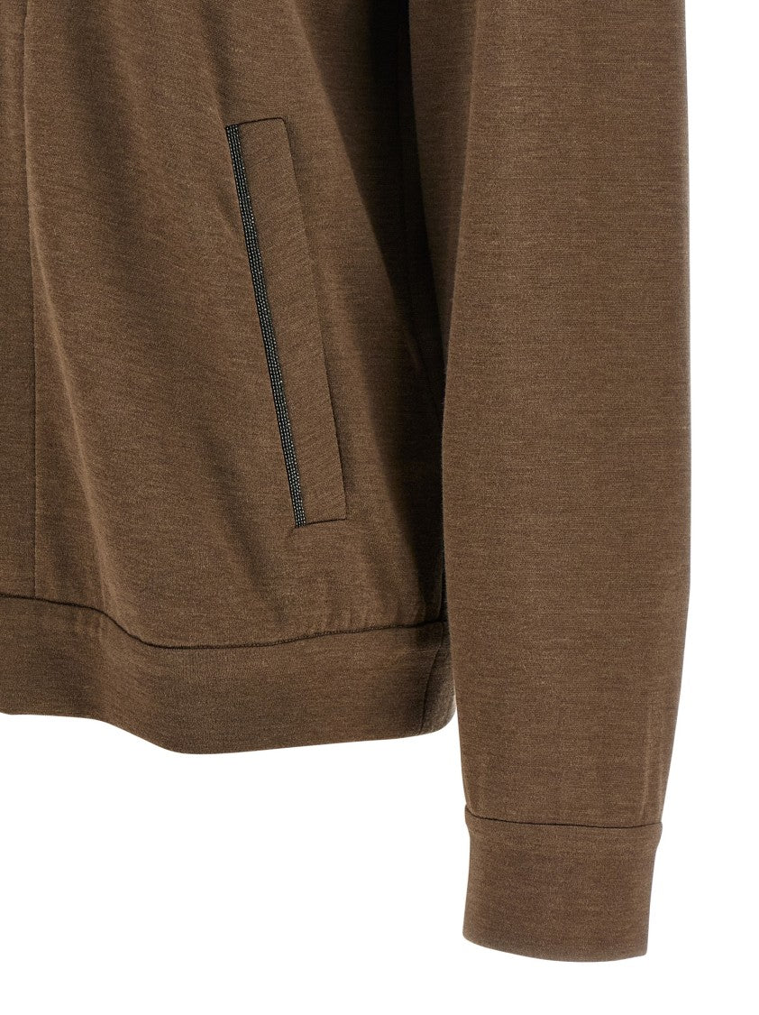 Brunello Cucinelli Mélange Cotton-Silk Blend Hoodie With Signature Zip Puller