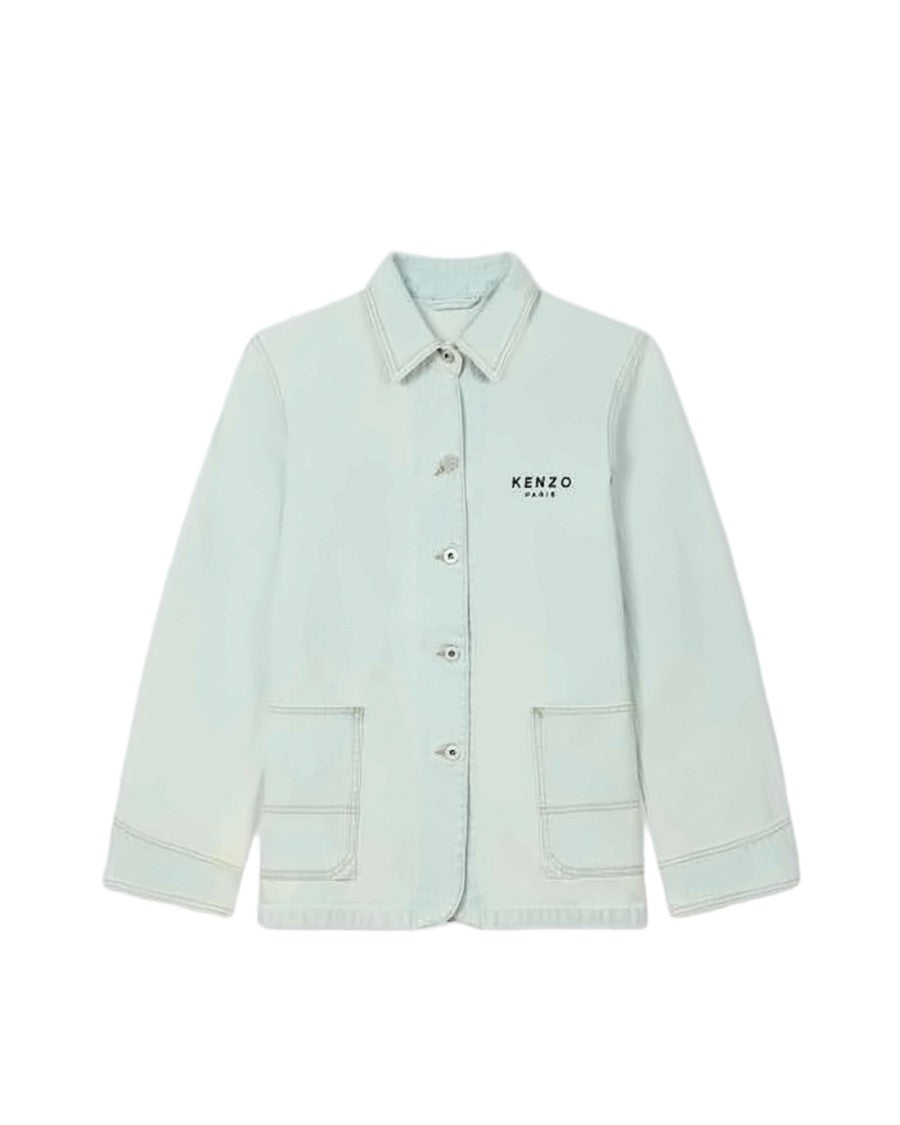 Kenzo Light Denim Jacket With Bold Flower Patch