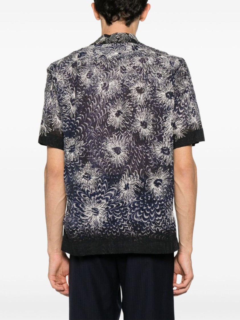 Dries Van Noten Navy Blue 3D Detail Camp Shirt