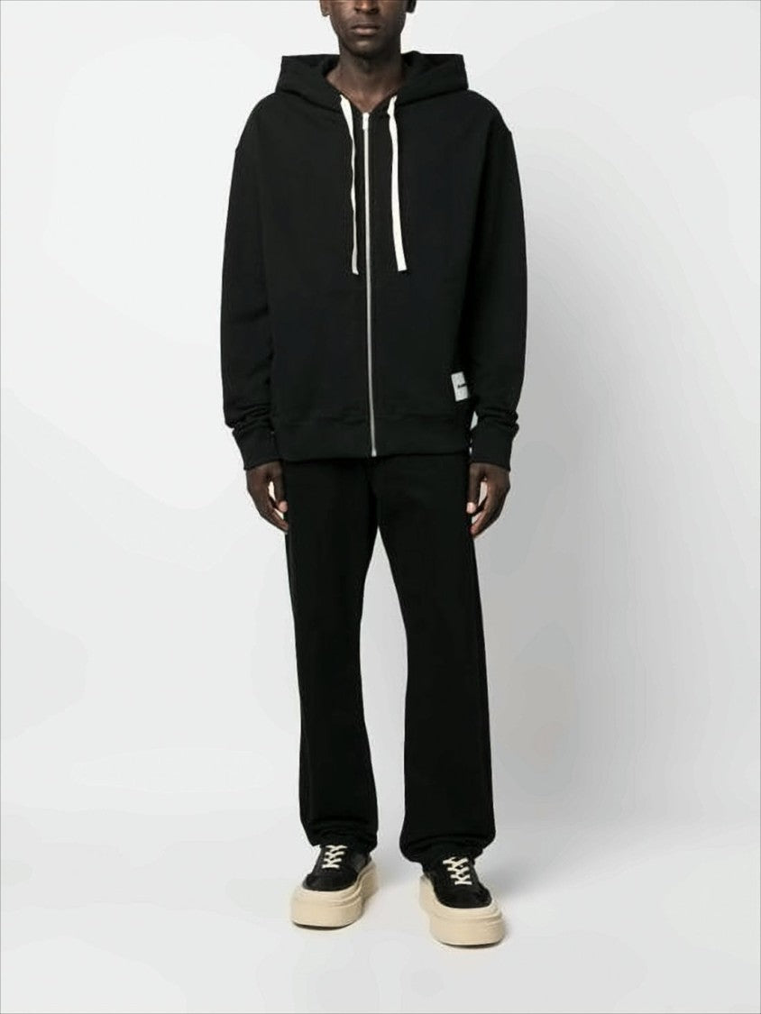 Jil Sander Zip-Up Black Hoodie With Contrasting Drawstrings And Minimalist Design
