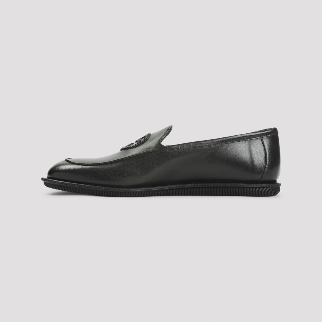 Giorgio Armani Minimalist Black Leather Loafers With Rubber Sole