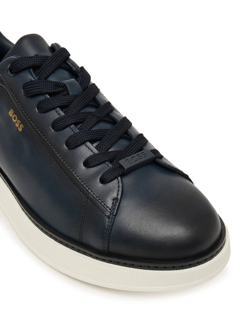 Hugo Boss Navy Smooth Leather White Sole Sneakers